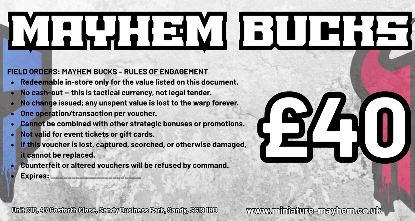 Mayhem Bucks £40 Gift Voucher – In-Store Use Only